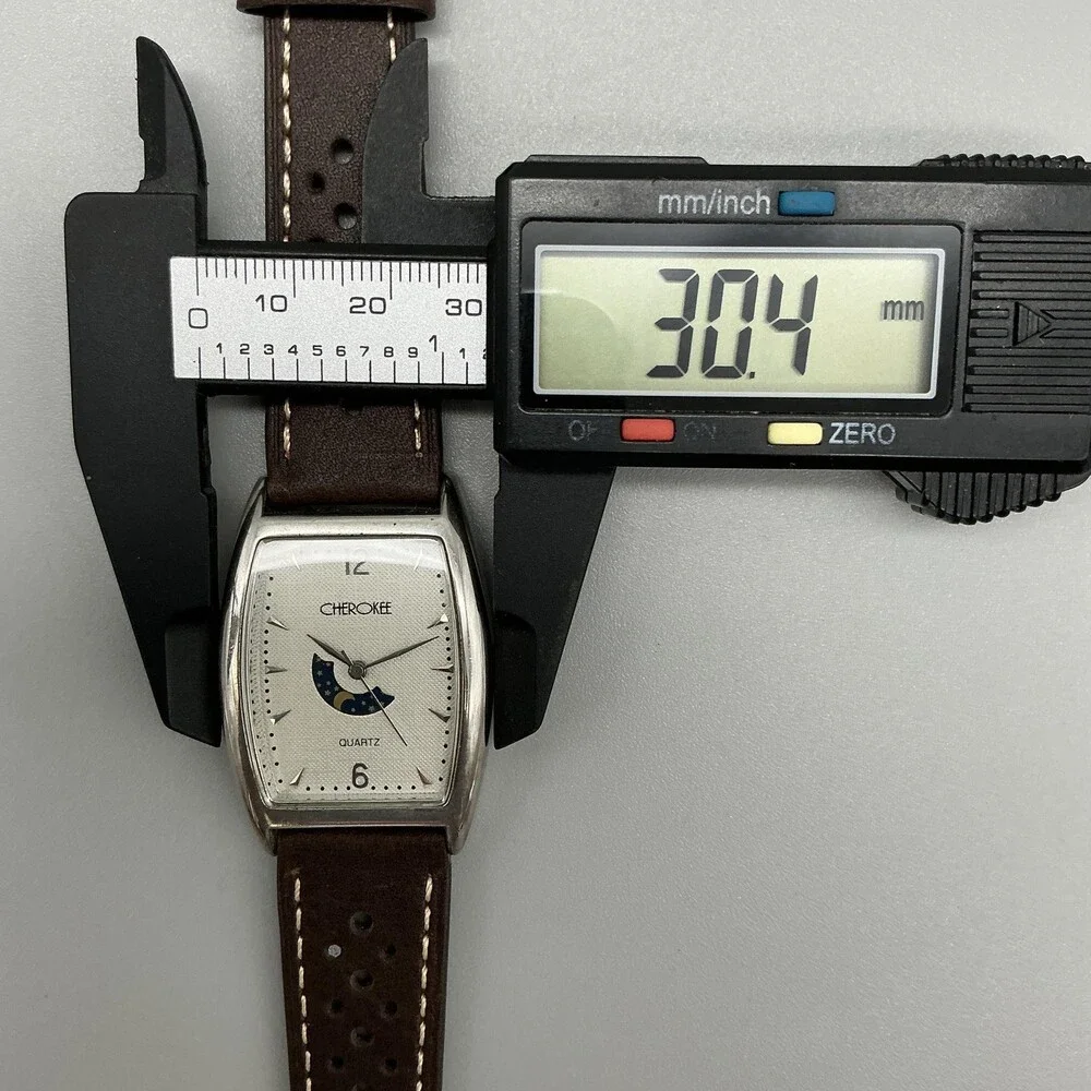 Cherokee 32-905 Womens Watch 30mm Silver Tone Moon Phase Leather Band New Batt